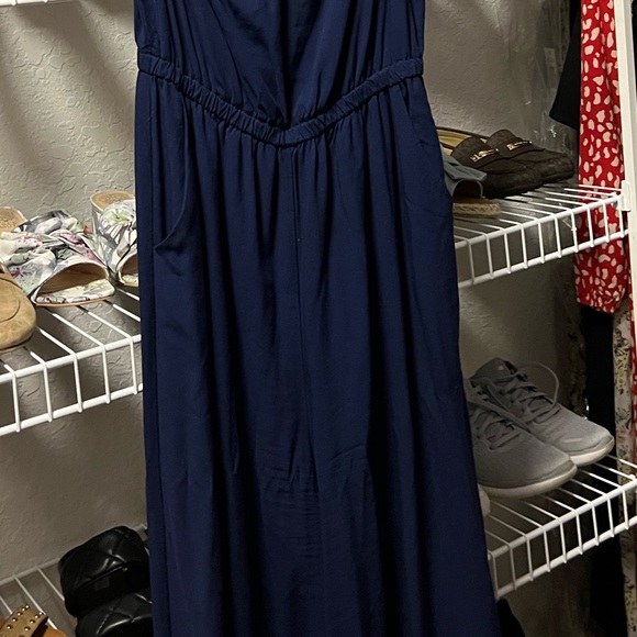 Palazzo jumpsuit in navy blue with pockets - Picture 7 of 8